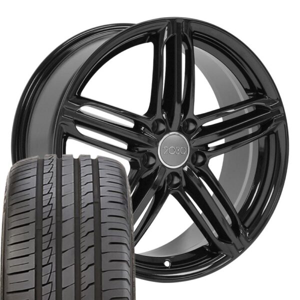 OE Wheels AU12 18x8 5x112 Gloss Black Wheels 245 40 18 Ironman iMove GEN 2 Tires SET