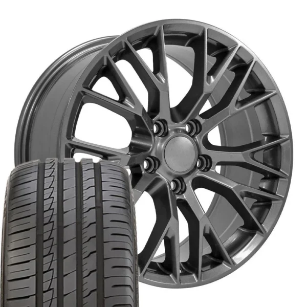 OE Wheels CV22 18x8 5 5x120 65 Gloss Gunmetal Wheels 245 40 18 Ironman iMove GEN 2 Tires SET