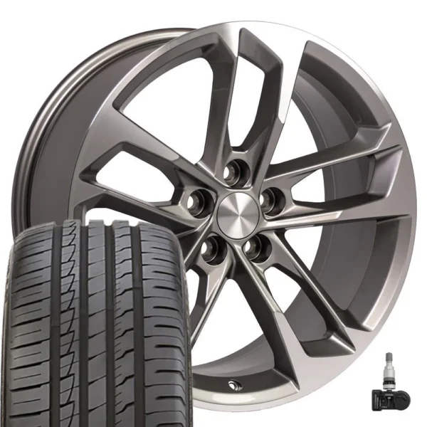 OE Wheels CV29 20x8 5 5x120 Gloss Gunmetal Machined Wheels 245 45 20 Ironman iMove GEN 2 Tires TPMS SET