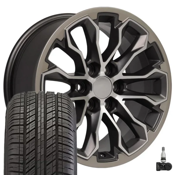 OE Wheels CV54 17x8 6x120 Satin Gunmetal Machined Face   Two Tone Wheels 255 65 17 Ironman RB SUV OWL Tires TPMS SET