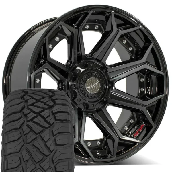 4PLAY 4P80RF 22x10 5x127 + 5x139 7 Gloss Black Brushed with Tinted Clear Wheels 285 45 22 Sailun TerraMax RT Tires SET