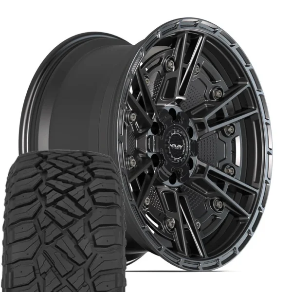 4PLAY 4PS01 17x9 6x135 + 6x139 7 Satin Black Wheels 33x12 50 17 Sailun TerraMax RT Tires SET