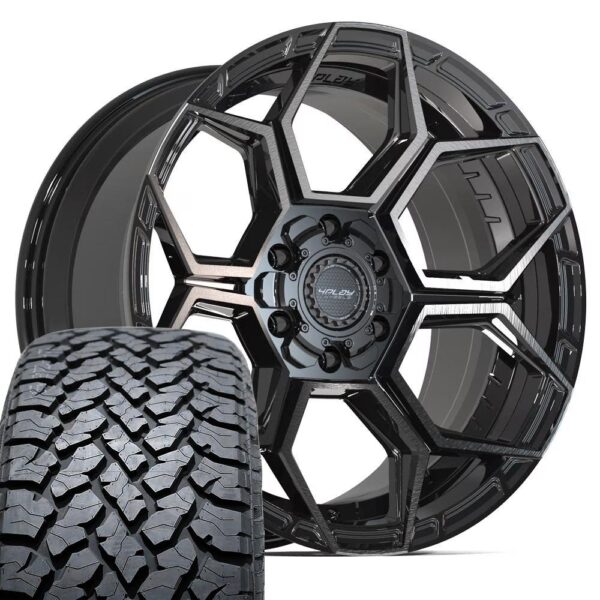 4PLAY 4PS26 20x9 6x135 + 6x139 7 Gloss Black Brushed with Tinted Clear Wheels 275 55 20 TBB TS 37 AT Tires SET