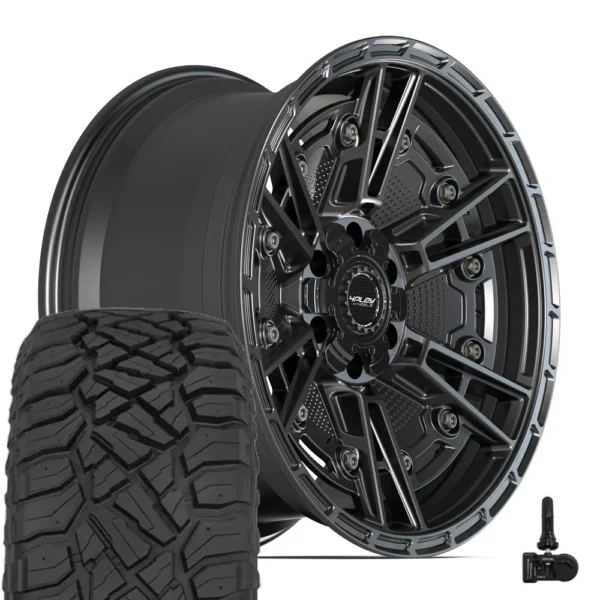 4PLAY 4PS01 17x9 6x135 + 6x139 7 Satin Black Wheels 33x12 50 17 Sailun TerraMax RT Tires TPMS SET