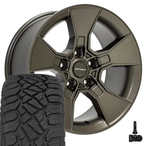 DEFIANT DF02 17x8 5 5x127 Satin Bronze Wheels 33x12 50 17 Sailun TerraMax RT Tires TPMS SET (5)