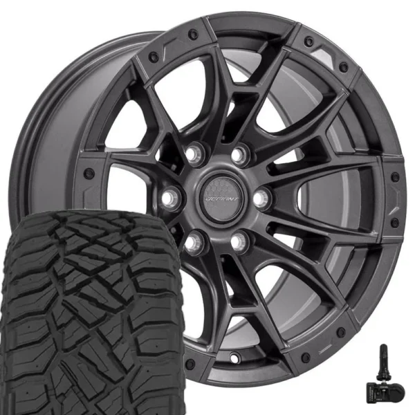 DEFIANT DF04 17x9 6x135 Dark Satin Charcoal Wheels 33x12 50 17 Sailun TerraMax RT Tires TPMS SET